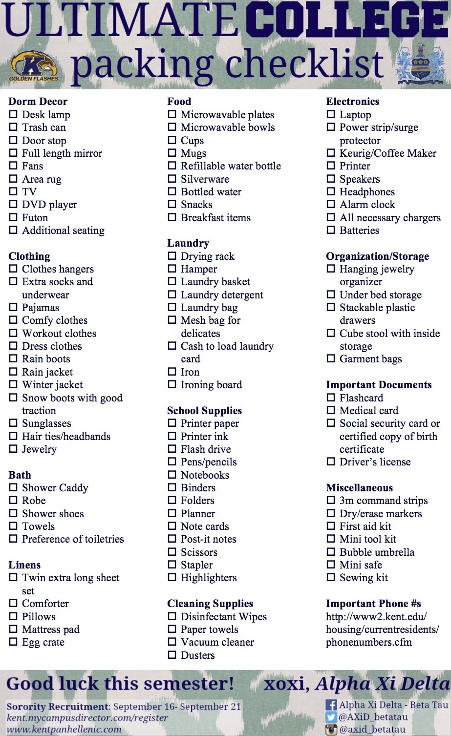 detailed dorm room checklist